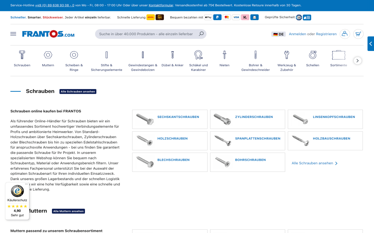 Relaunch auf Shopware 6 - Frantos Online Shop - Desktopview