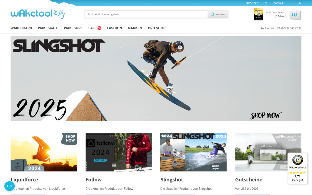 Relaunch auf Shopware 6 - Waketoolz Online Shop - Desktopview