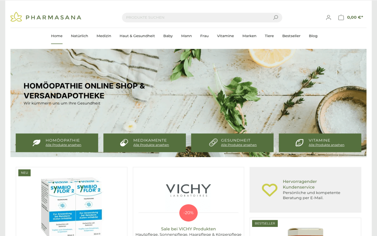 Relaunch Online Shop - Pharmasana - Desktopview