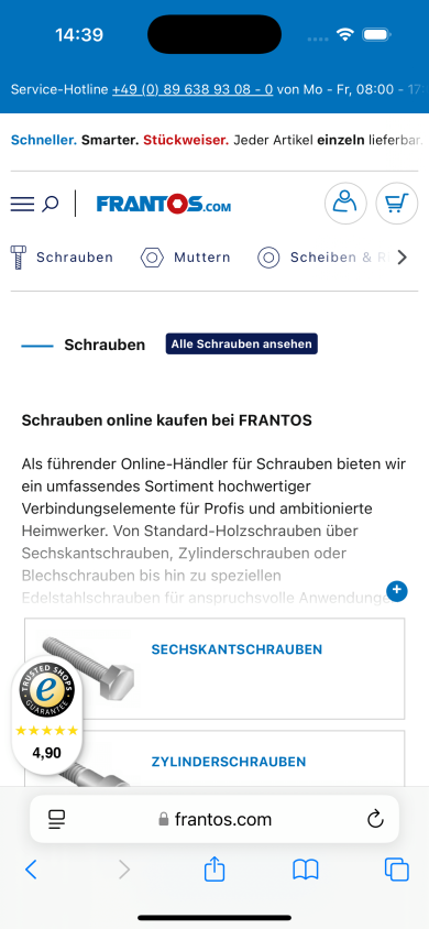 Relaunch auf Shopware 6 - Frantos Online Shop - Mobileview