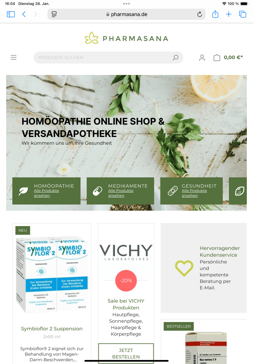 Relaunch Online Shop - Pharmasana - Tabletview